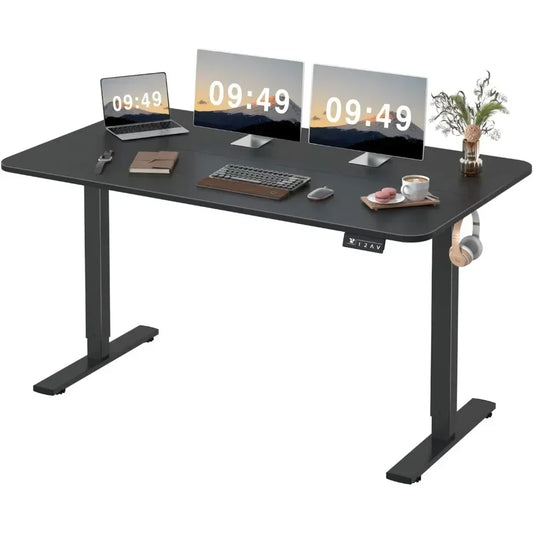 ANGDUO Large Black Rectangle Shaped Brown Wood Top Quiet Electric Memory Lift Steel Metal Frame Commercial Free-Standing Desks /Size:24"D x 55"W x 28.7"H / Colors-Maple, Black, Brown, White, Light Wood, Dark Wood