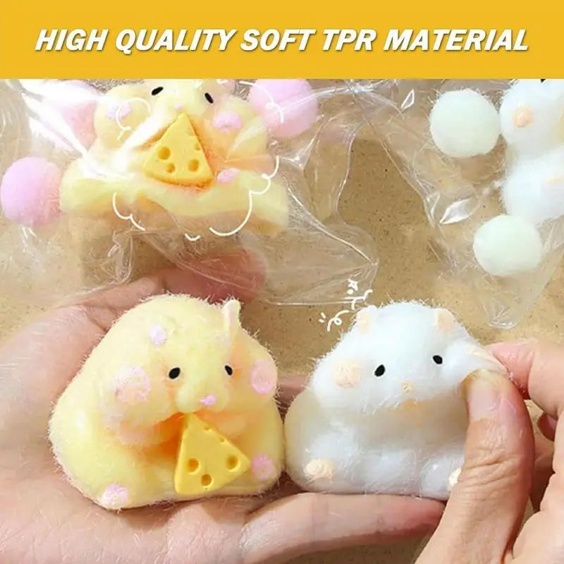 TPR Plastic Handheld Cute Hamster Face-Triangle Cheese Sensory Pinch-Squeeze Fidget Toys/Colors-Yellow/White/Ages: 6-18 + Years Older