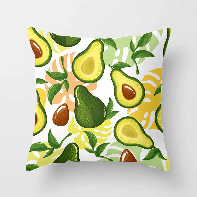 100% Polyester Avocado Printed Pattern Cushion Pillowcases/Colors-Green/Floral/White