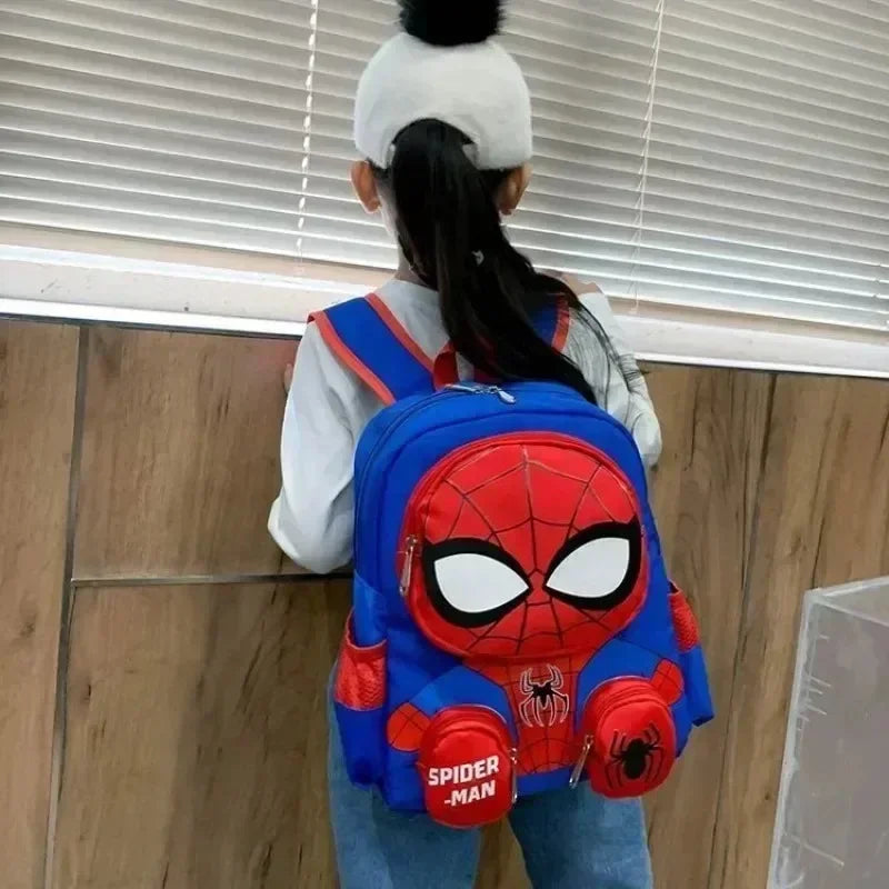 Disney's Kids Lightweight Cute Cartoon Anime Spiderman 3D Theme Multicolor Nylon Fabric Double Zippers Exterior Pockets Adjustable Shoulder Straps-Handle School Backpacks/Laptop Compartment/Colors-Red/Blue/Multicolor/Animal