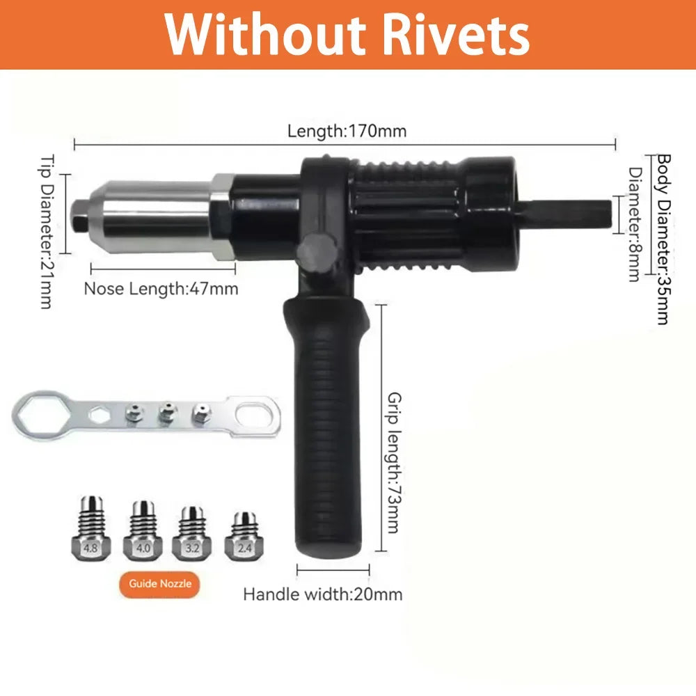 No-EN-Name-Null Industrial Grade Lightweight Black Plastic-Silver Metal Nose Cordless Handheld Electric Fast Pulling Hard Drilling Rivet Guns /Optional: With-Without 400 PCS Hard Metal Rivets