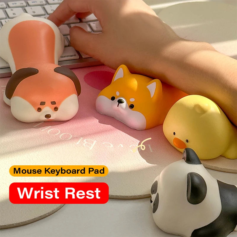 FENGKUABAO Customized Cute Adorable Panda-Duck-Dog-Cat-Pig-Rabbit-Shiba Inu-Frog Animal Shaped Soft Comfortable Silicone Ergonomic Support Wrist REST Computer-Laptop Mouse Pads/Colors-White/Pink/Yellow/Multicolor/Animals