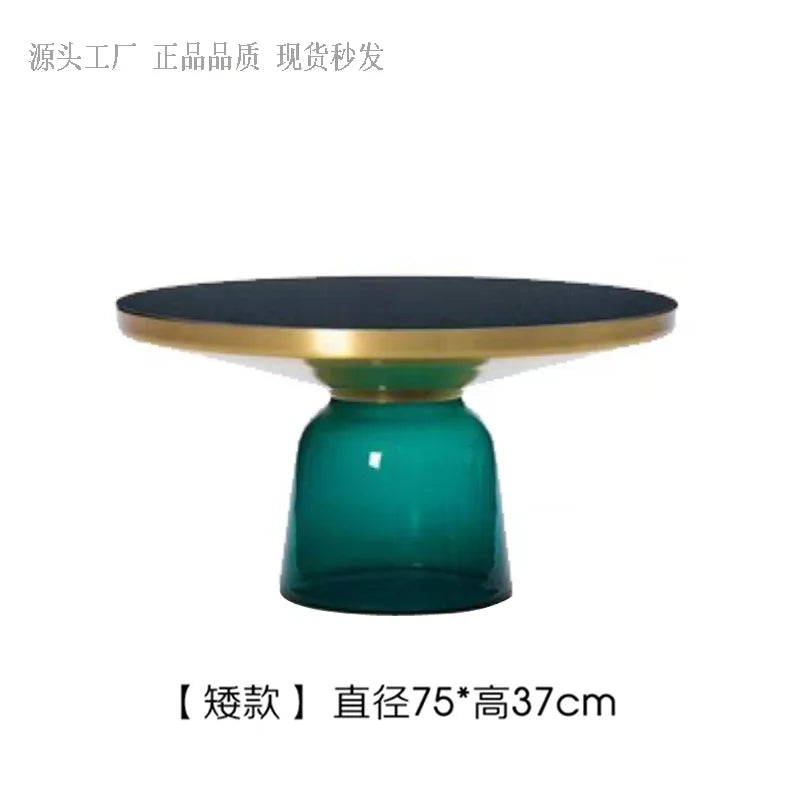No-EN-Name-Null European Retro Multicolor Oval-Round Solid Glass Tea-Coffee Tables/ Size-50x53cm