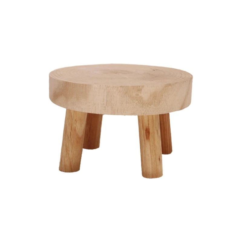 1 /Solid Wood Rustic Brown Round Plant Stool