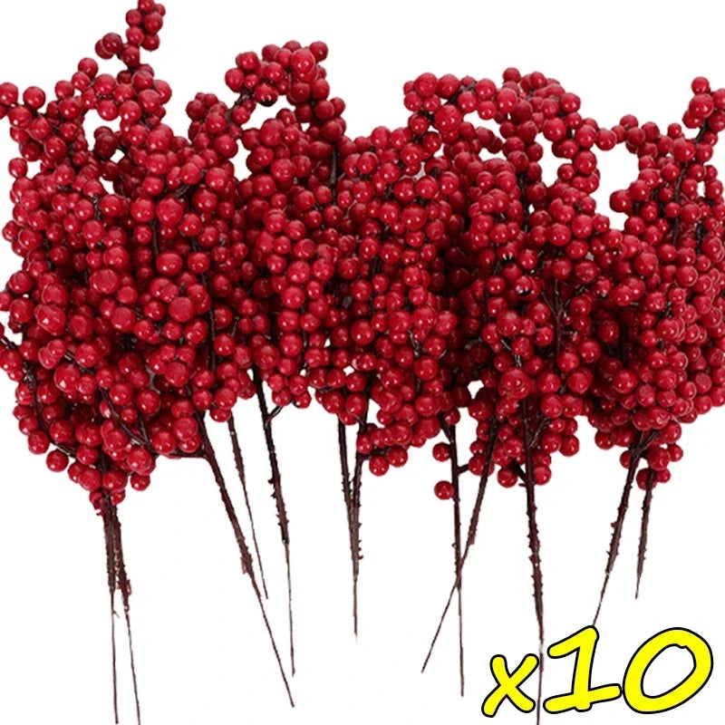 50PCS Branch Indoor Artificial Plastic Foam Non-Flowering Red Holly Berries Flower Bouquet Plants