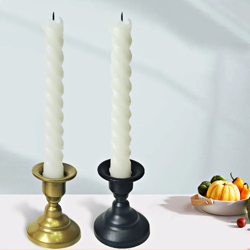 No-EN-Name-Null Vintage Retro Unbreakable Rust-Less Gold-Black Round Shaped Metal Weighted Plate Candlestick Holders