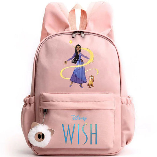 Disney Kids Cute Cartoon Wish Movie Large Waterproof Pink Nylon Fabric School Backpacks