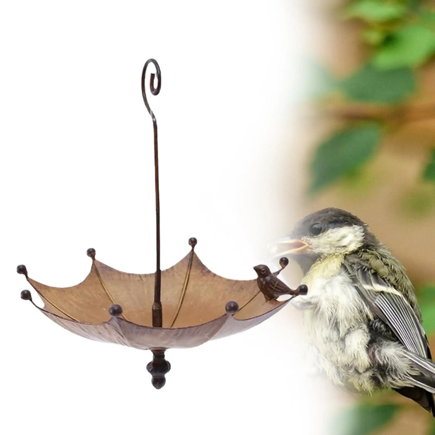 KESOTO Outdoor Garden Hanging Iron Stainless Steel Upside Down Brown-Bronze Umbrella Shaped Bird Bath-Bird Feeders
