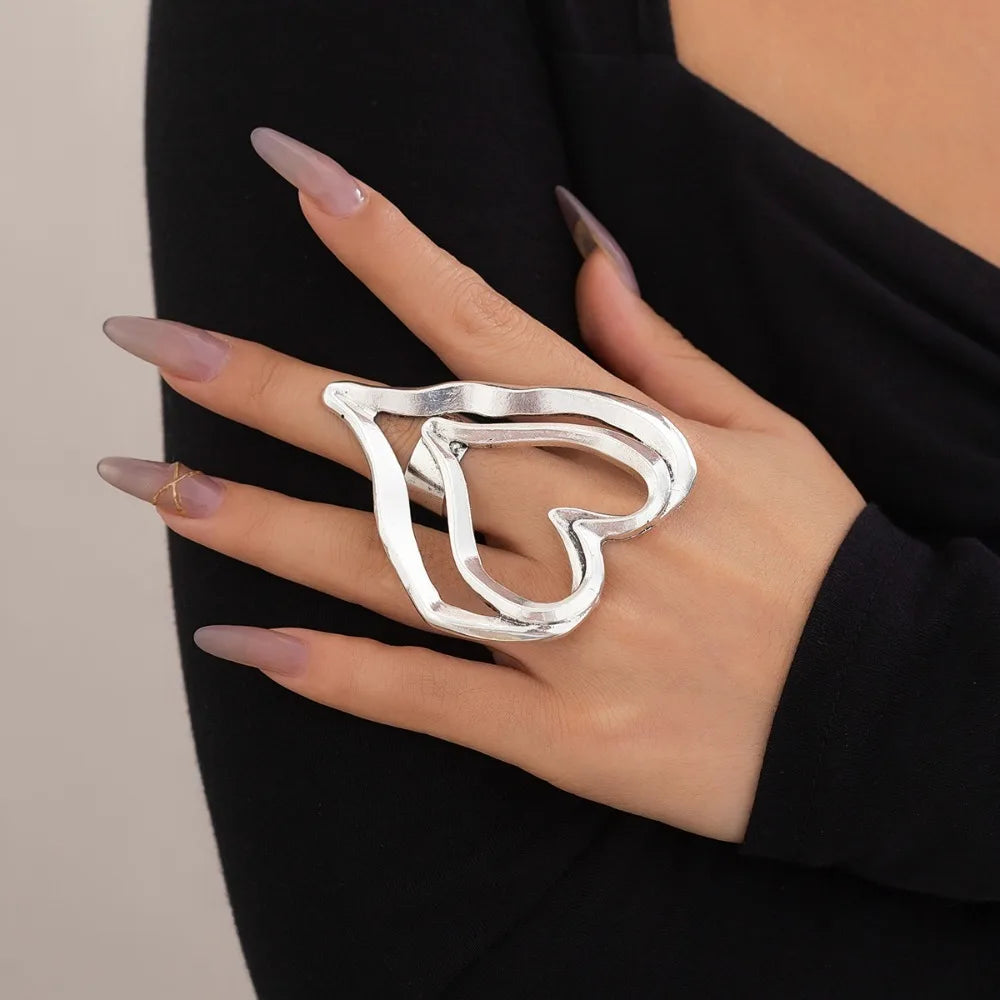 No-EN-Name-Null Adult Women Fine Imitation Metal Gold-Silver Big Bulky Love Two Interlocking Hearts Design  Rings/Optional Big Cross Rings