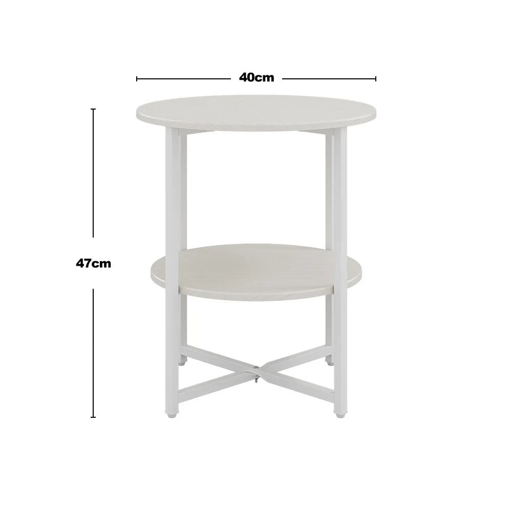 JAZZ POSE Modern 2 Tier Small White-Black Round Shaped Iron Metal Base Coffee Tables/Colors-White/Black