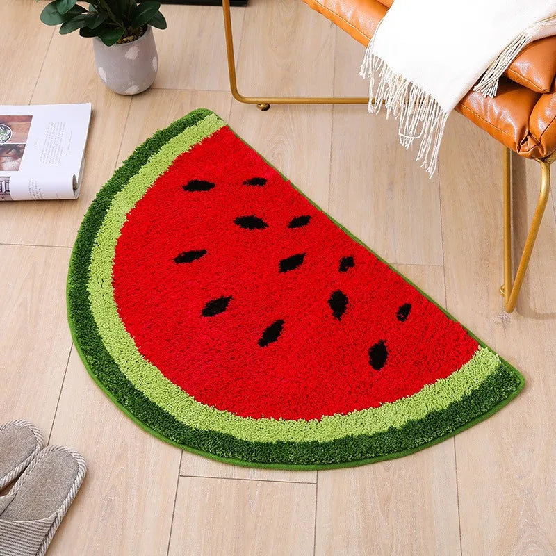 No-EN-Name-Null Indoor Geometric Watermelon Semicircular Food-Drink Cotton-Polyester Blend Fabric Anti-Slip Base Bathroom Mats-Rugs / Colors-Geometric /Watermelon/Lemon/Multicolor/Hand Wash Only