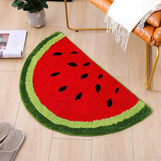No-EN-Name-Null Indoor Geometric Watermelon Semicircular Food-Drink Cotton-Polyester Blend Fabric Anti-Slip Base Bathroom Mats-Rugs / Colors-Geometric /Watermelon/Lemon/Multicolor/Hand Wash Only