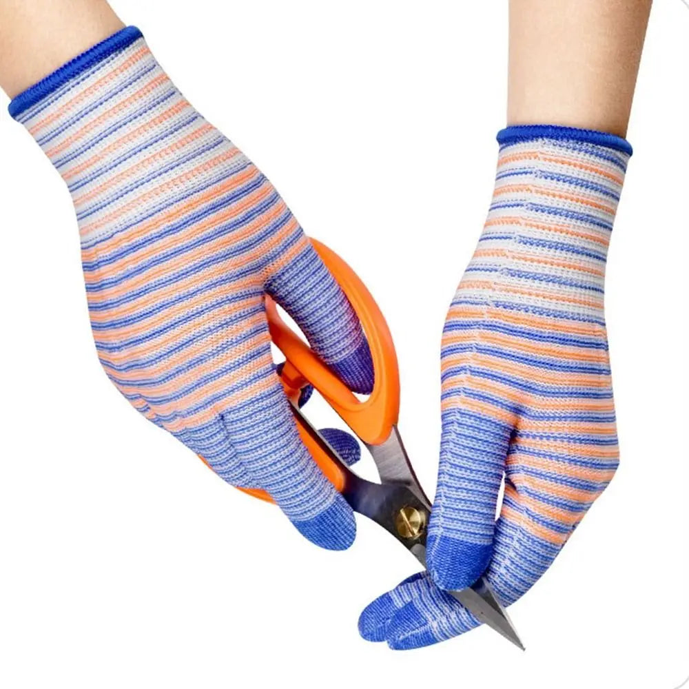 1 Pair Nylon Work Gloves Wearable Anti-Static Breathable Industrial Gloves Wear-resistant Striped Gardening