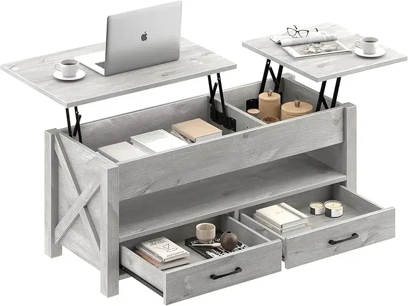 No-EN-Name-Null SEVEN TABLE Black Rectangle Lift Up Tops Hidden Compartment Two Storage Drawers Coffee Tables/ Colors-Black/Rustic Brown/Gray/Espresso