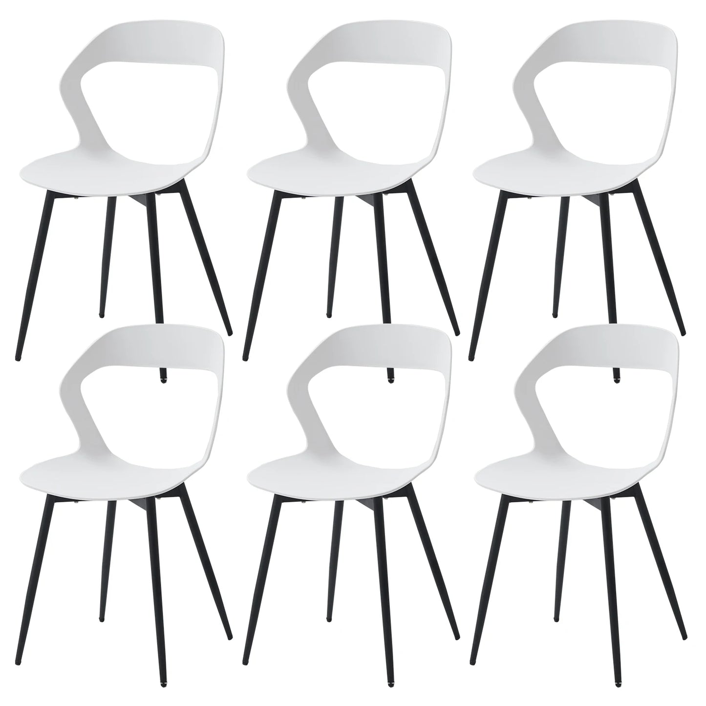 6 pcs Scandinavia Plastic Black Backrest-Hard Seat/Beech Wood Texture Metal Legs Dining Chairs/Colors-White/Black/Gray