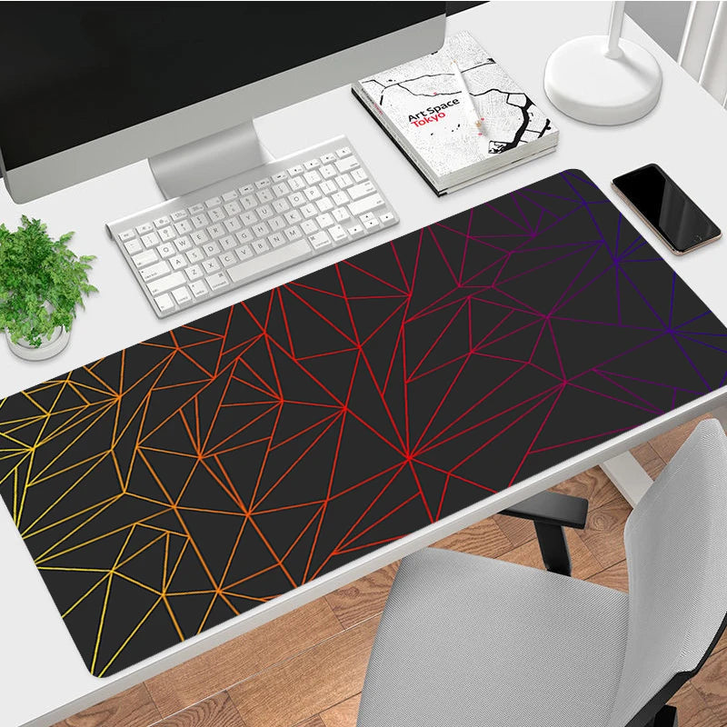 XXL Large Rectangle Black Background Geometric Pattern High-Density Fabric Science-Sci-Fi Printed Non-Slip Rubber Base Stitched Edges Gaming Mouse Pads