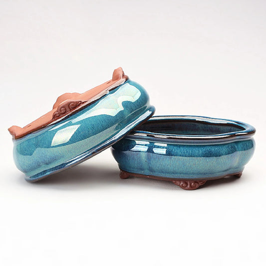 ACRDDK Modern Garden Unglazed Ceramic Rectangle Shaped Multicolor Chinese Bonsai Desktop Flower Pots /Colors-Blue/Brown/Multicolor