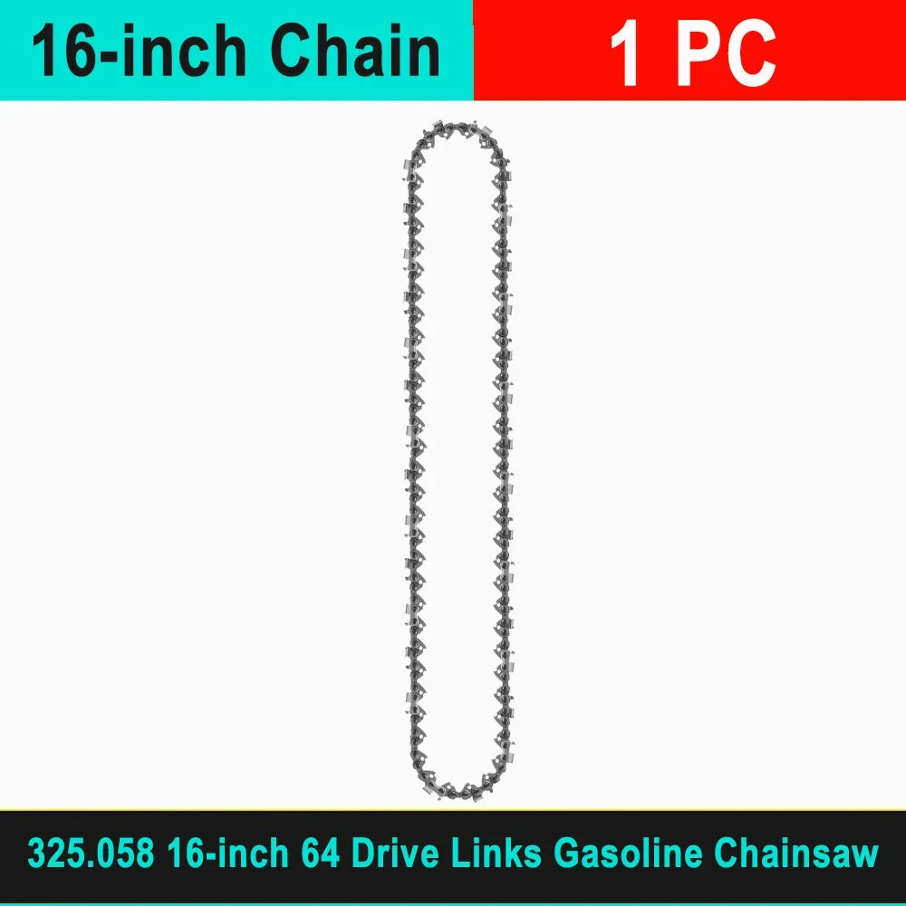 No-EN-Name-Null Outdoor Professional Grade 16-inch Silver Guide Plate 64 Drive Links Gasoline-Powered Gray-Black Hardened Alloy Steel Chainsaws/Optional : 1 PCS-4 PCS Chains