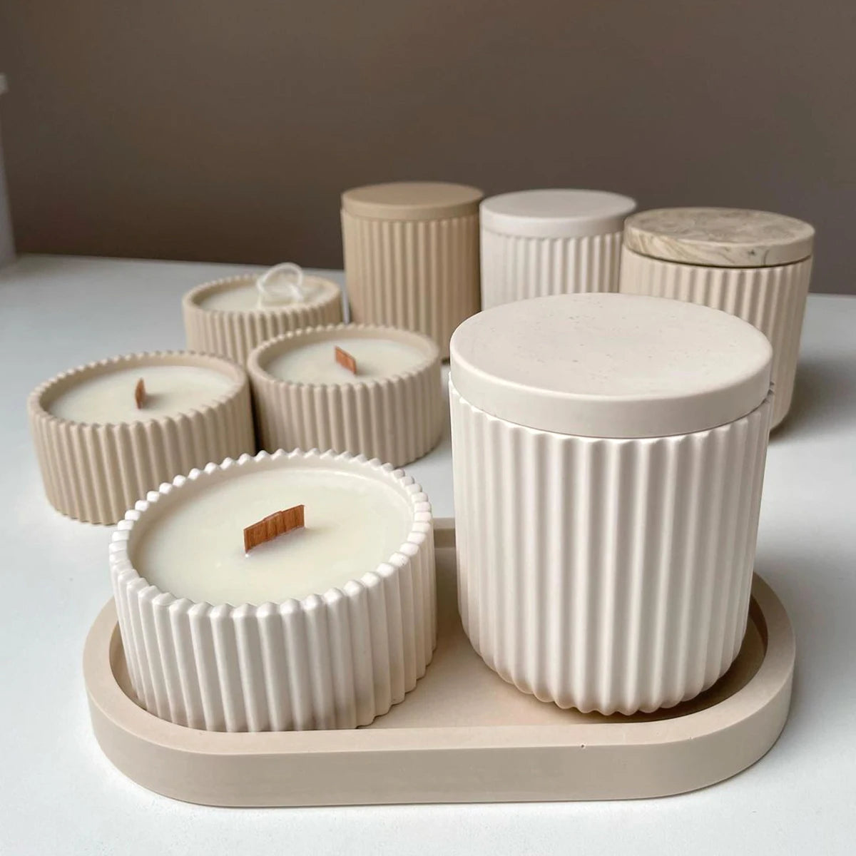 UDOCOOL Universal ALL AGES DIY Handmade Round Striped Candle Jar Container Milky White Silicone Craft Molds Candle Making Kits