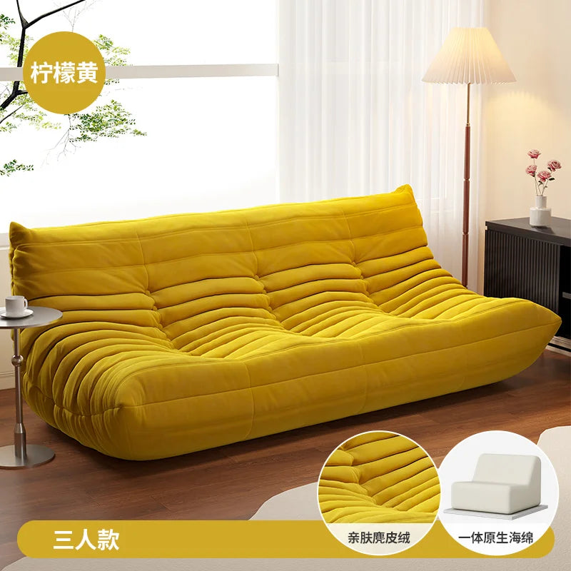 BIANXIANG Modern Medium Soft Firmness Double Seat L-Shaped White-Striped Design Velvet Synthetic Leather Cushions Bean Bag Sectional Sofas