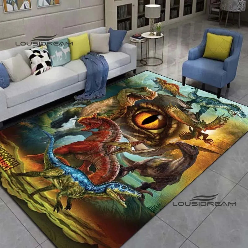 LOUSIDREAM Modern Indoor-Outdoor Machine-Made Customized Rectangle Shaped Soft Polyester Flannel Fabric Body 3D Printed Cartoon Dinosaur Theme Rugs /Colors-Animal/Multicolor/Hand-Machine Wash