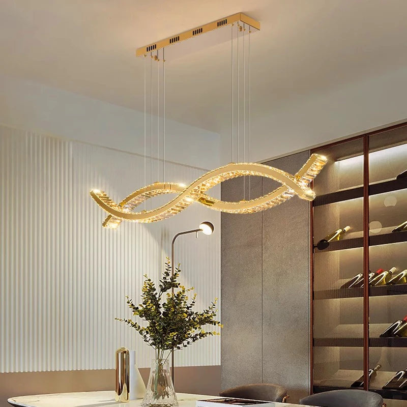 Modern Dimmable Iron Crystal Chandelier Corded Pendant Warm-Cool White LED Ceiling Light Fixtures/Colors-Clear/Gold/Black