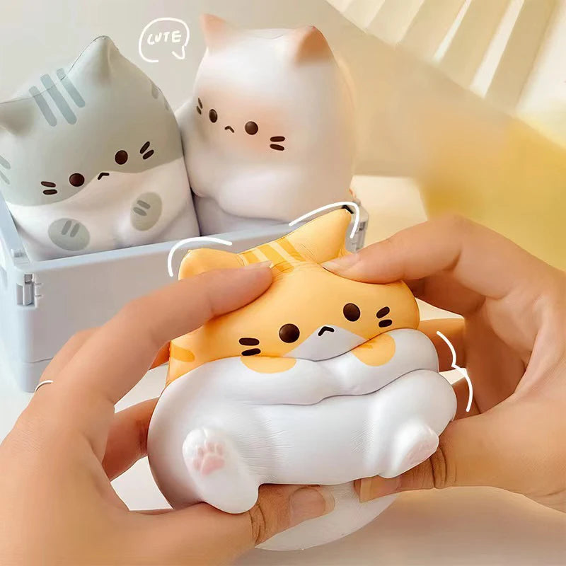 GJCUTE Creative Yellow-Gray Plastic Cute Cartoon Cat Animal Stress-Anxiety Relieving Slow Rebound Squishy Squeeze Executive Toys/Colors-White/Gray/Yellow/Stripped/Ages: 13-18 + Years Old