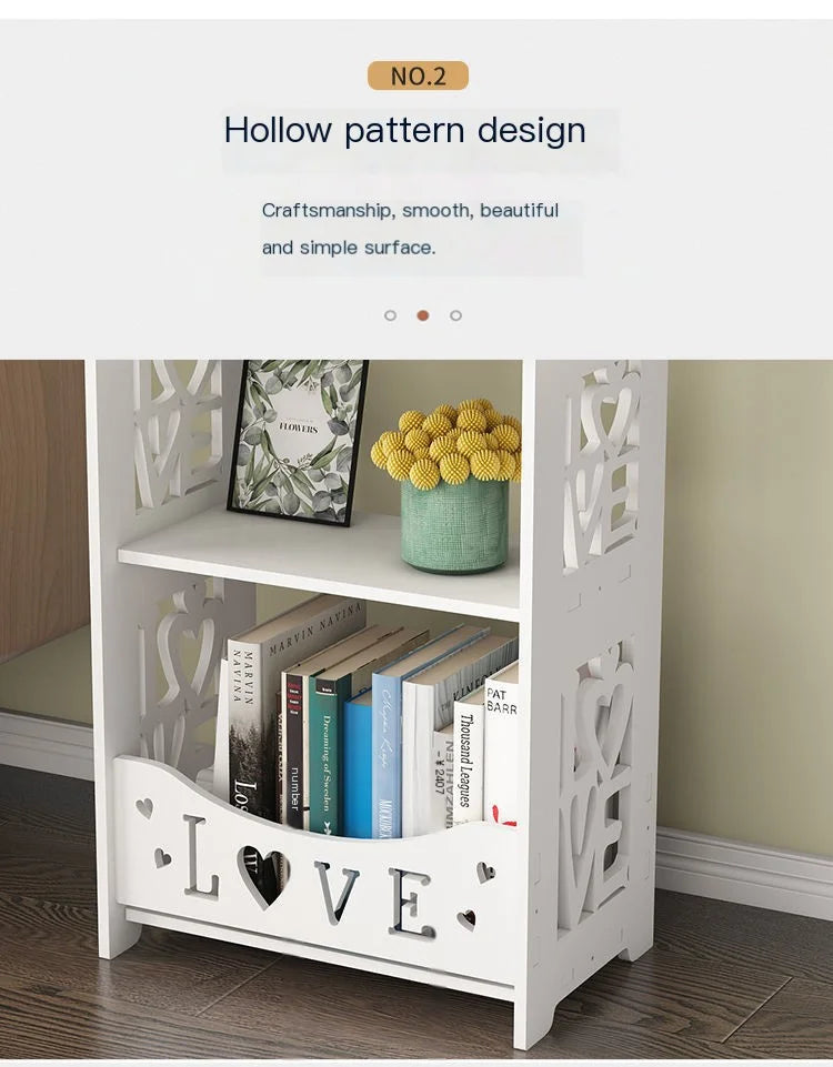 No-EN-Name-Null Modern Small White Rectangle Top Handmade Wood Carved LOVE-Tiny Hearts Design Two Shelves Nightstands