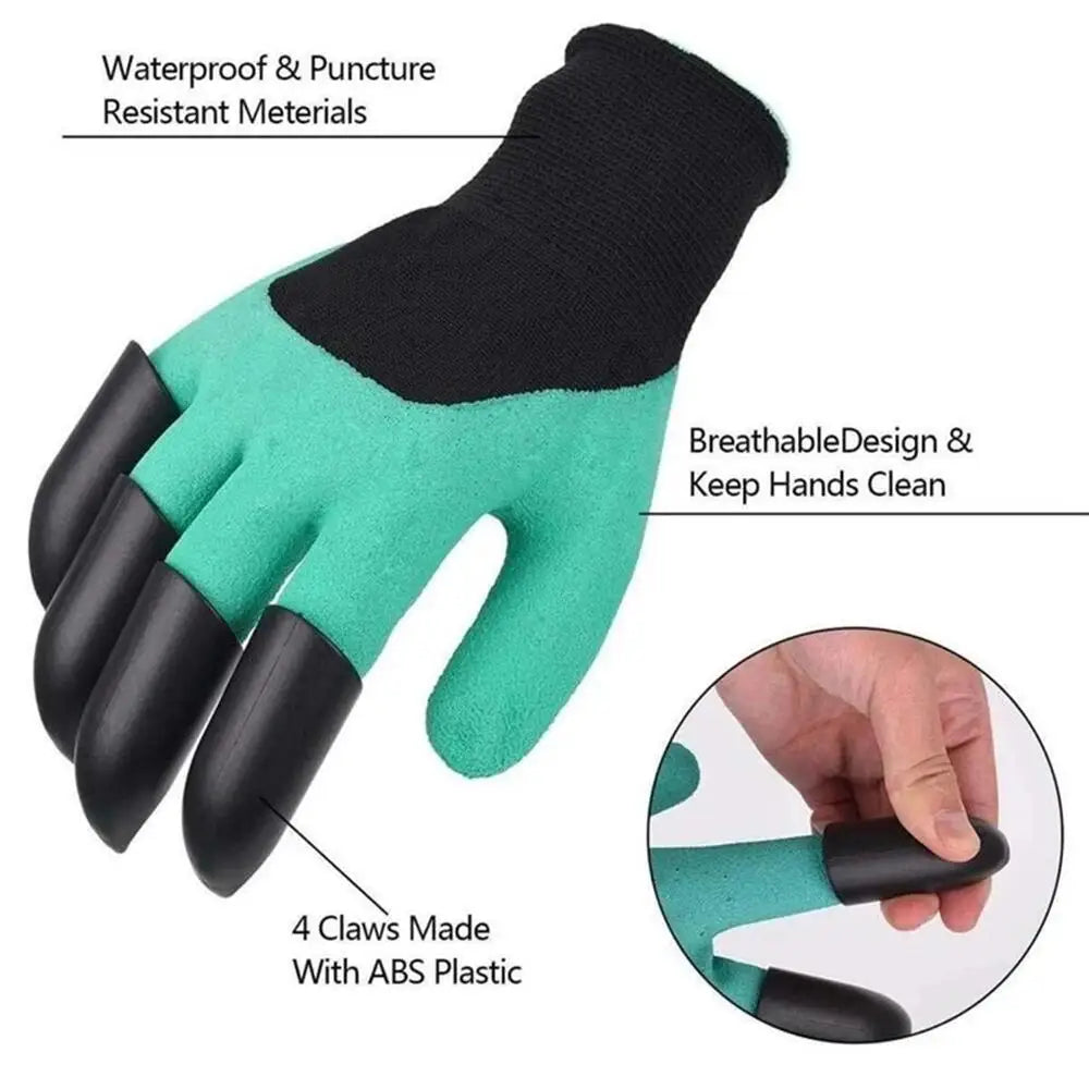 No-EN-Name-Null Outdoor Adults Waterproof Green Removable Black 8 Plastic Claw Tips Puncture Resistant Elbow Length Cotton Digging Gloves Gardening Accessories /Colors-Green/Purple/Black/White/Multicolor