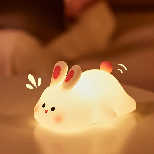 LESSDOT Kids Luminous Flux Cute Soft Silicone Cartoon Warm White Big Face Rabbit Animals Touch Power Soft Night Lights-Ambient Lighting /Rechargeable Batteries/4 Animals/No Batteries Required/Colors-White/Yellow/Multicolor/Animal