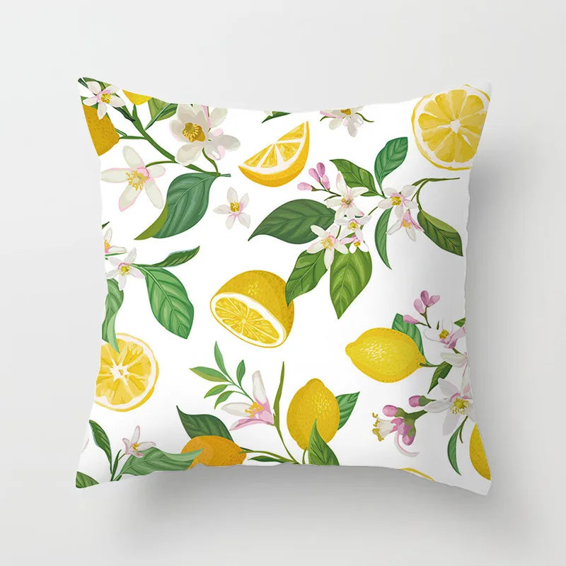 No-EN-Name-Null Modern Soft Plush Peach-Skin Polyester Fabric One-Sided Printed Square Decorative Lemon Pillowcases/Colors-Floral/Yellow/White/Green/Striped/Multicolor/Machine Washable /Ironing Instructions