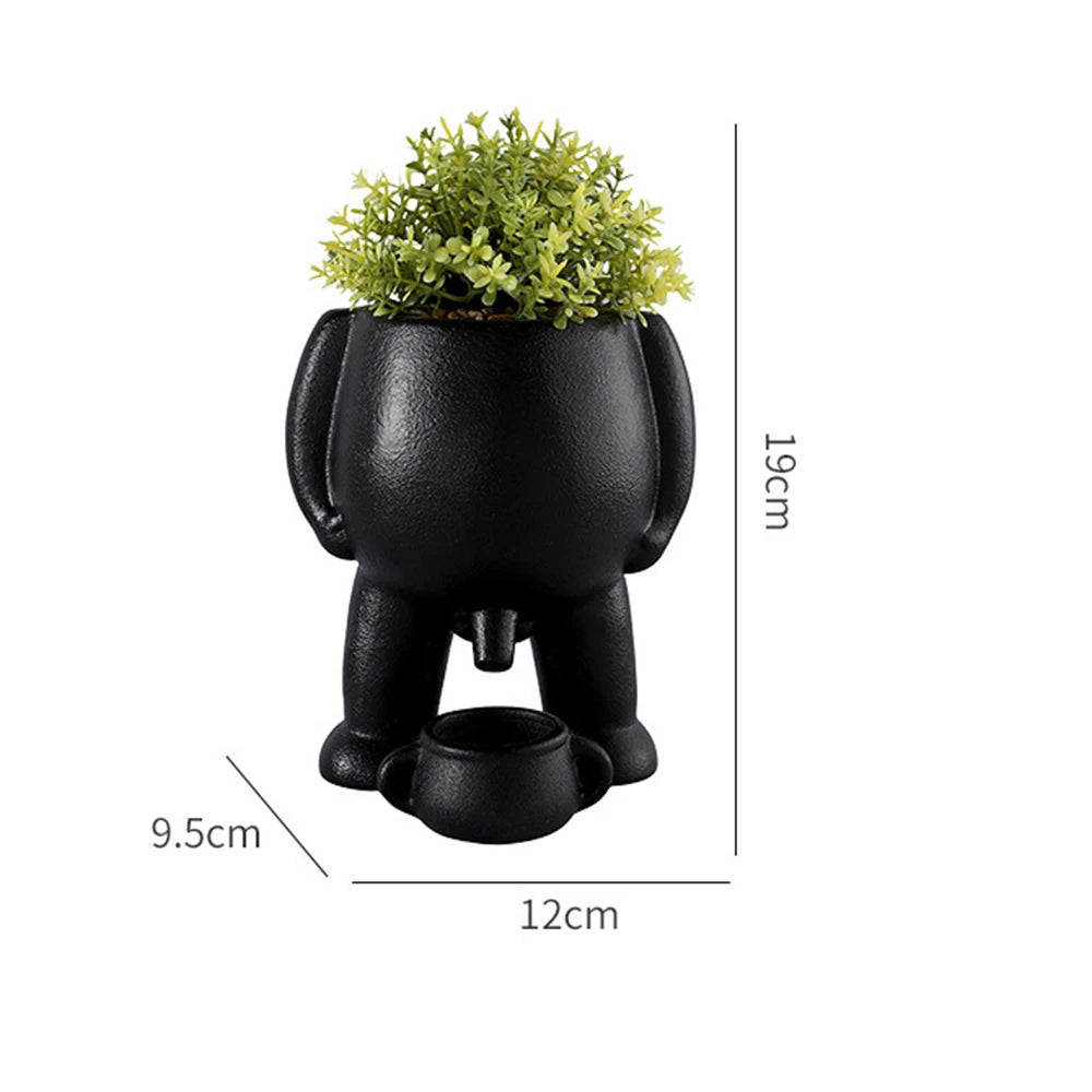 No-EN-Name-Null Small Modern Cute Cartoon Ceramic White Spoof Peeing In A Clay Pot With Two Handles Wear Resistant Desktop Flowerpots Planters /Colors-White/Black/Green/Multicolor