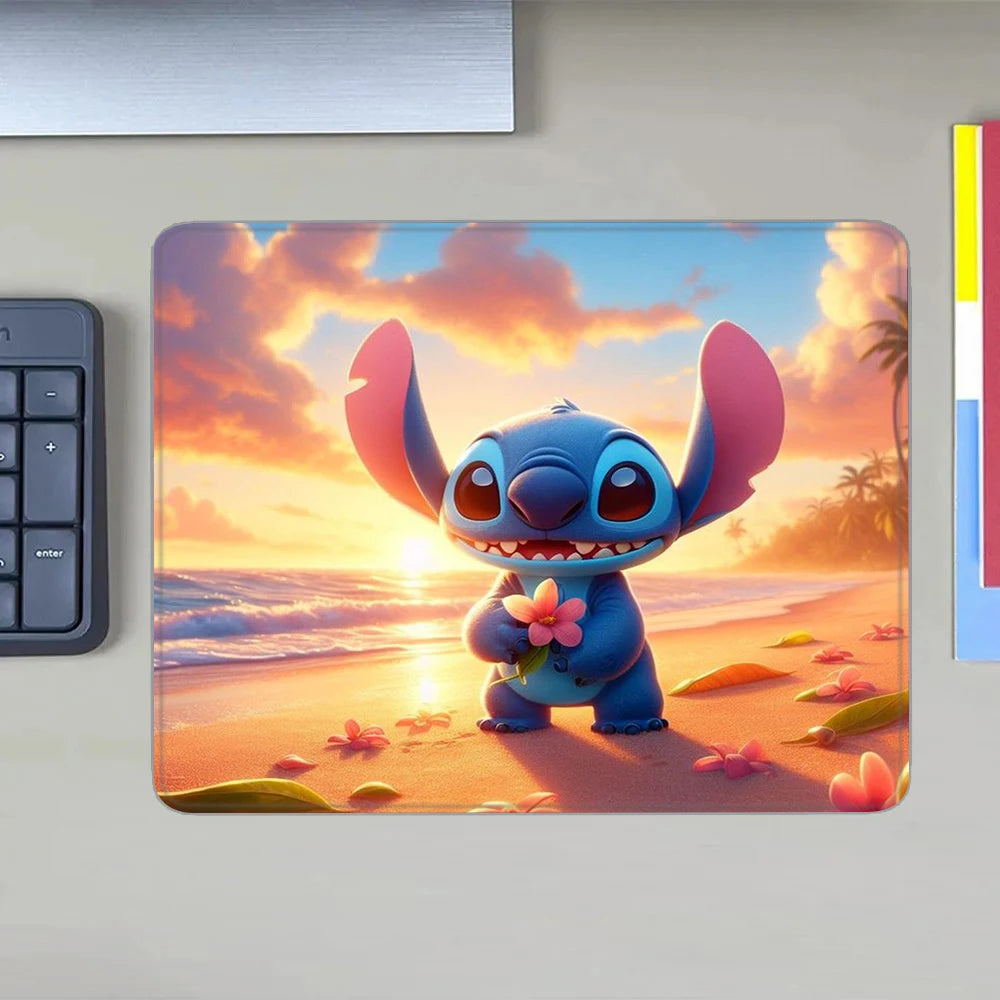 MINISO HD Printed Non-Toxic Small Blue-Multicolor Rectangle Thermal Transfer Anime Cartoon Stitch-Lilo In Space-Planets-Stars Themes Soft Non-Slip Natural Rubber Bottom Sealing Edges Computer Gaming Mouse Pads