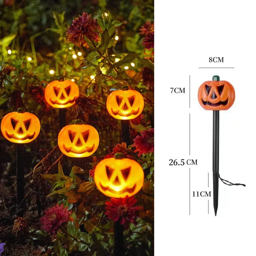 XIWANGFIRE Outdoor Waterproof Warm White LED Bulbs Small-Big Halloween White Ghost-Orange Pumpkin Black Triangle Shaped Eyes-Nose-Mouth Pumpkin Shaped Lantern Solar-Powered Landscape Pathway Lights/Colors-Orange/Black/White/Multicolor