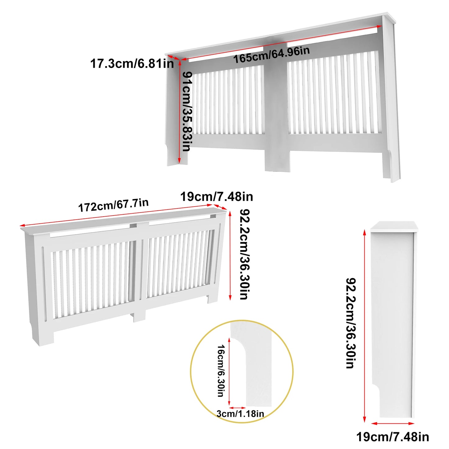 WISFOR Modern White Wood Vented Heating Radiator Cover Cabinets Accessories / Sizes: S-XL/Instruction Manual / 1-Screw Accessory