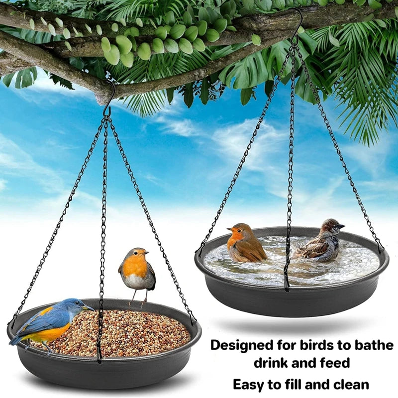 No-EN-Name-Null Outdoor Garden Hanging Black Metal Chains Round Gray Plastic Water Bowl Bird Feeders/Colors-Orange/Black/Gray/Beige/Brown