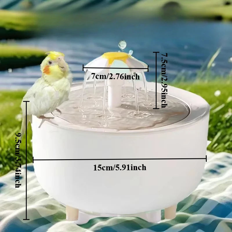 Auto Circulating 2-in-1 Parrot Bath & Pet Water Fountain, Drip-Free Design for Small Pets, USB Powered