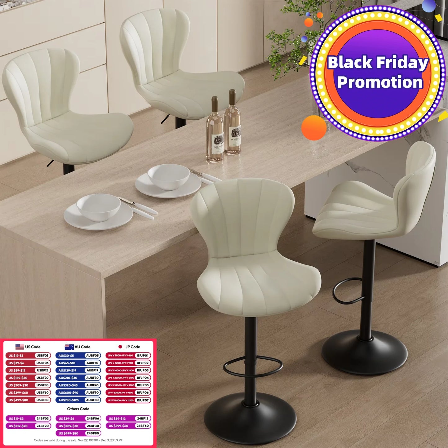 No-EN-Name-Null 2 PCS Waterproof Low Backrest Armless Upholstered Padded Shell Shaped Soft Faux Leather Fabric Seat Cushion Black Metal Round Base-Footrest Bar Kitchen-Dining Room Chair Sets /Colors-White/Beige/Gray/Black/Brown
