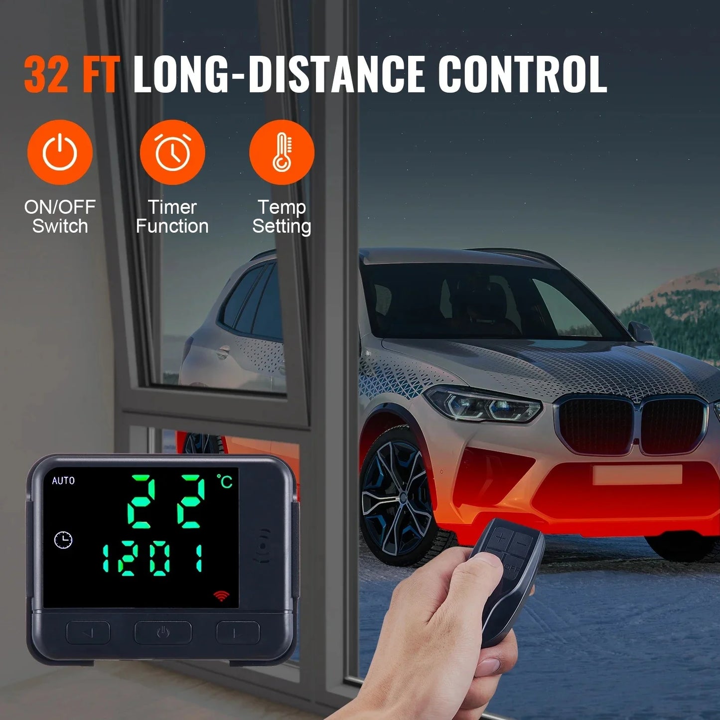 VEVOR Orange-Black Body HD LCD Display Silencer Remote Control Low-Noise DC-Powered 5KW Power Air Diesel Space Heaters