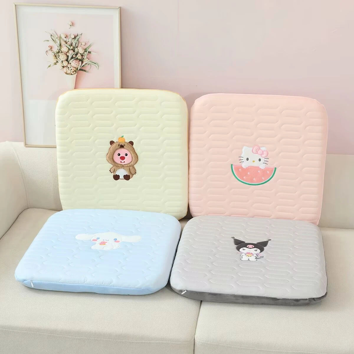 KUROMI Adult Handmade Cartoon Seat Cushion For Chairs/Light Colors-Light Blue/Light Pink/Light Peach/Light Green/Light Beige/ Light Off White/