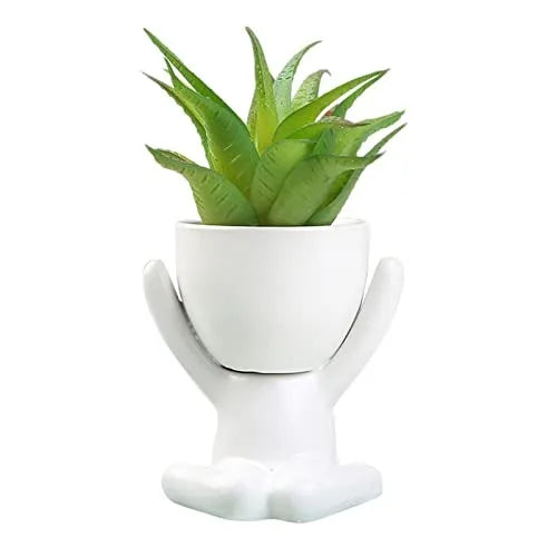 No-EN-Name-Null Indoor Mini White Ceramic Cute Cartoon Human Silhouette Shaped Succulent Flower Pots Planters/NO Plants Included