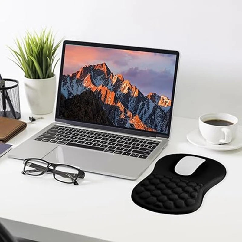 No-EN-Name-Null Anti-Sweating Breathable Free-Form Washable Natural Memory Cotton Inner Core Geometric Black-Multicolor Fabric Non-Slipping 8-Degree Sloped Design Wavy Diamond Pattern Massaging Soft Ergonomic Wrist Mouse Pads