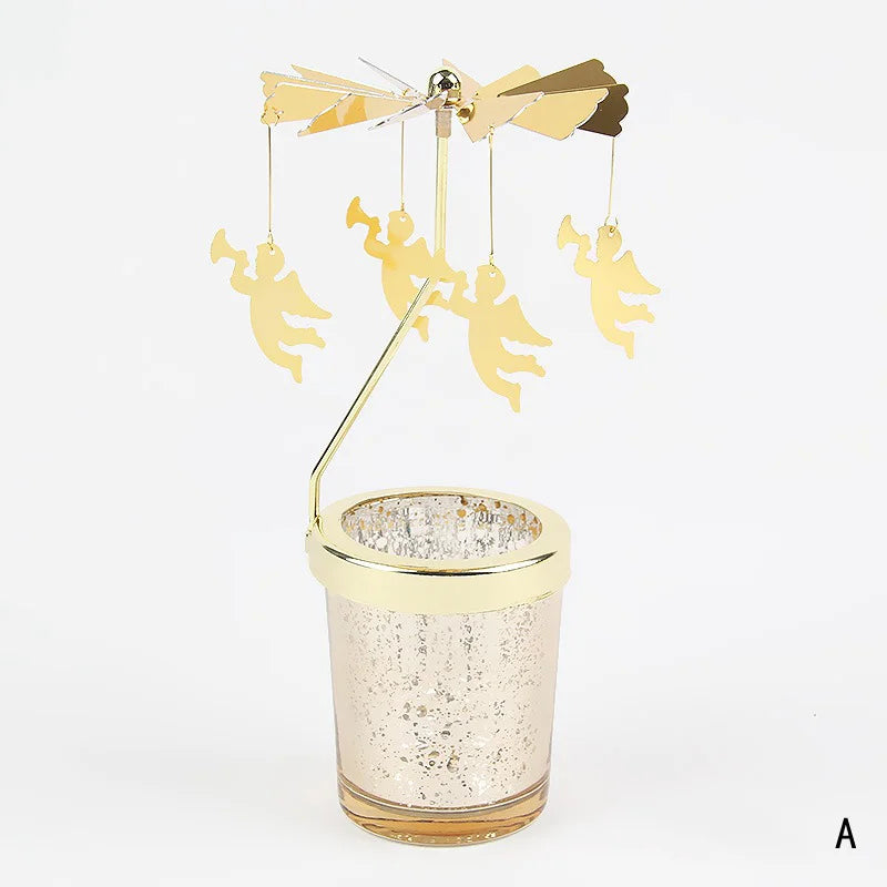 3 PCS Set Modern Gold Colored Stainless Steel Rotating Carousel Small Tealight Candle Holder