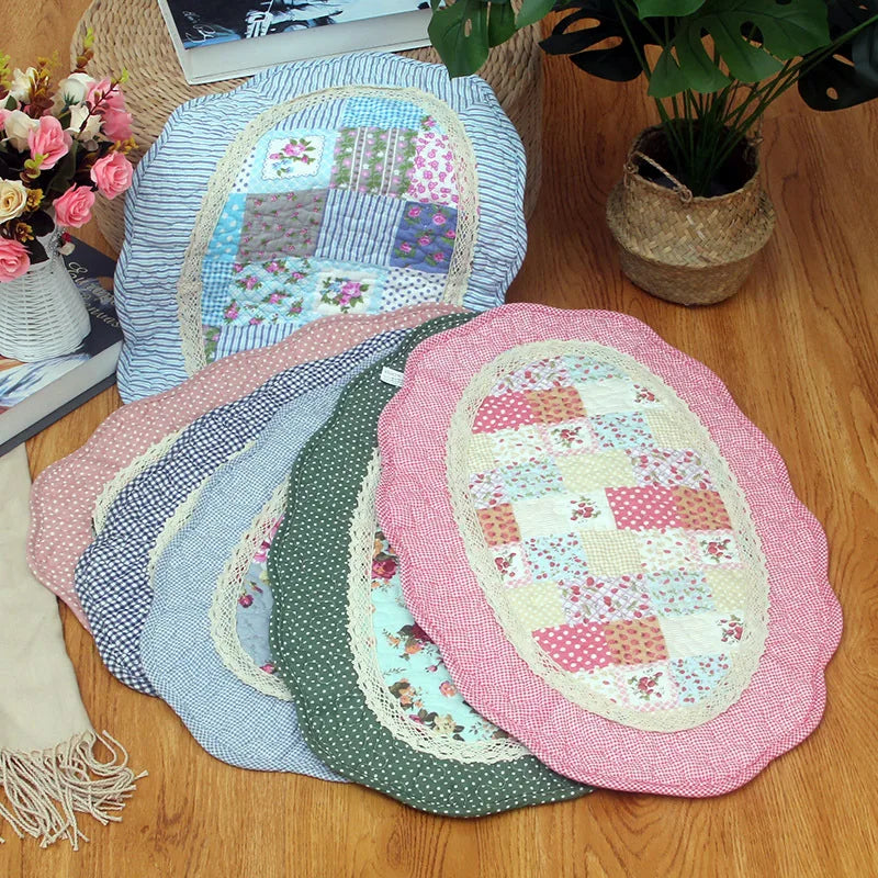 No-EN-Name-Null Indoor Non-Toxic Waterproof Fade Resistant Cotton Fabric Quilted Patchwork Floral Design Hand-Knotted Flatweave Anti-Slip Base Oval Floor Mats-Rugs/Hand-Machine Wash/Colors-Floral/Dots/Striped/Checkered/Multicolor