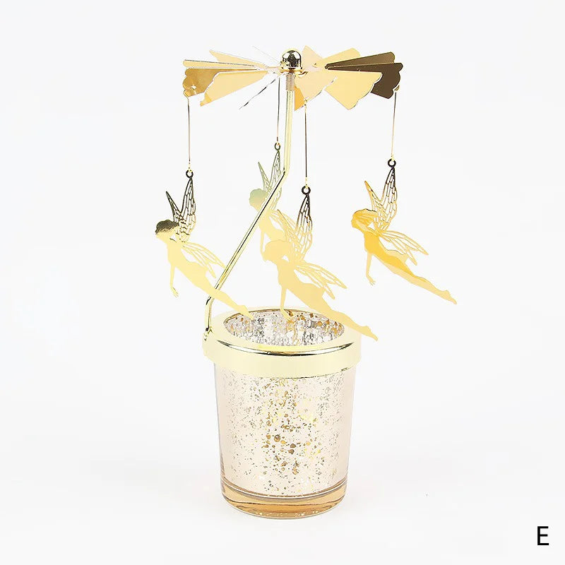 3 PCS Set Modern Gold Colored Stainless Steel Rotating Carousel Small Tealight Candle Holder