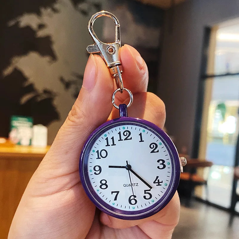 No-EN-Name-Null Antique Waterproof Quartz Glass Face Analog Display Silver Stainless Steel Metal Round Case Arabic Numeral Blue Plastic Covered Keychain Fob Pocket Watches/Colors-Black/White/Pink/Gold/Multicolor