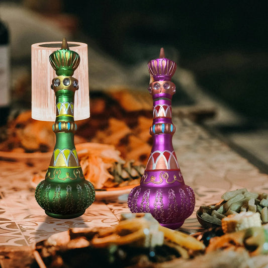 I Dream Of Jeannie Bottle Figurines /Colors-Mirrored Purple/Green/Royal Blue/ Bottle Figurines is 10.5 inches Tall