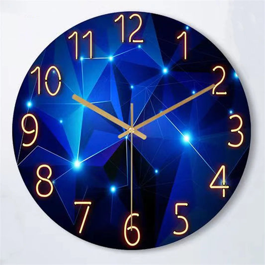 Large Frameless Geometric Single-Face Elements Dark Blue Thickened Tempered Glass Silent Movement Crystal Quartz Wall Clocks