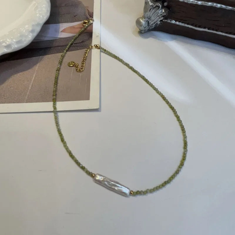 Minar Green Geometric Mood Tracker Copper Irregular Imitation Pearl Strand Beaded Choker Necklaces