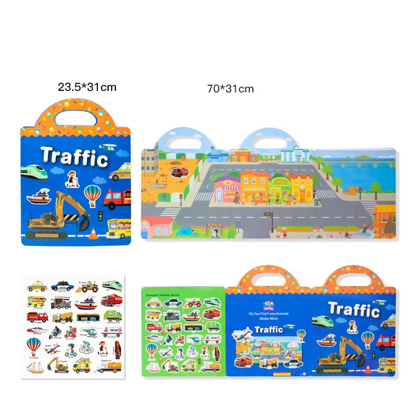 DATGO Parent-Preschool Kids Plastic-Vinyl Preschool Reusable Cartoon Copper Plate No-Tear Bubble Sticker Scene Paste Books Stickers-Sticker Machines /Ages :2 Years Old-Preschool Kids/Colors-Multicolor/Blue/Pink/Animal